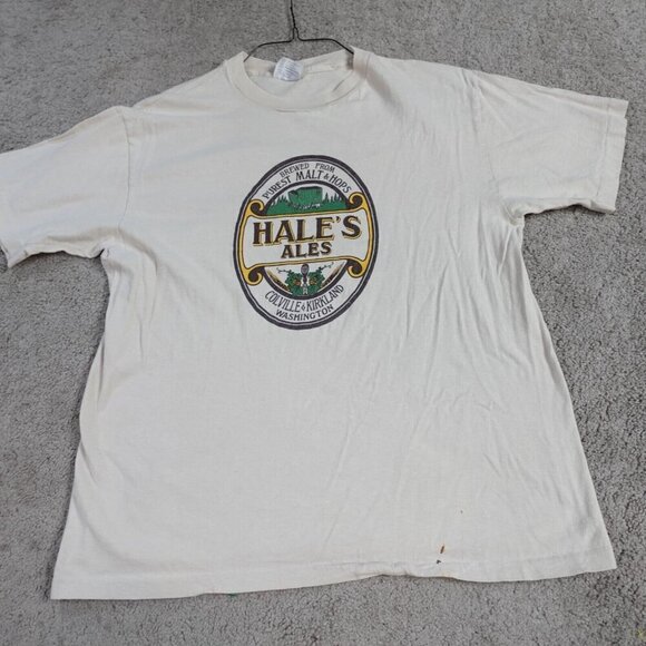 Hale's Ale Shirt Medium Beige Vintage Single Stitch Seattle Washington - Picture 2 of 9